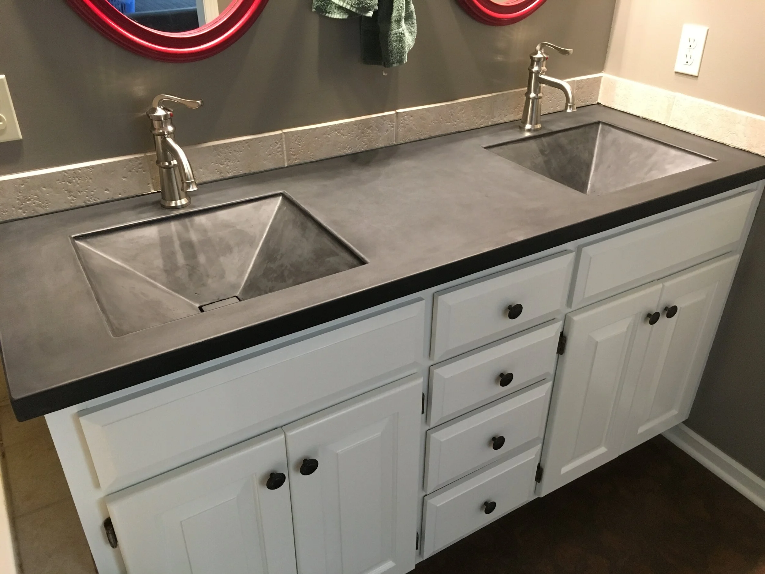 Concrete vanity with Hidden Pop Up Drains