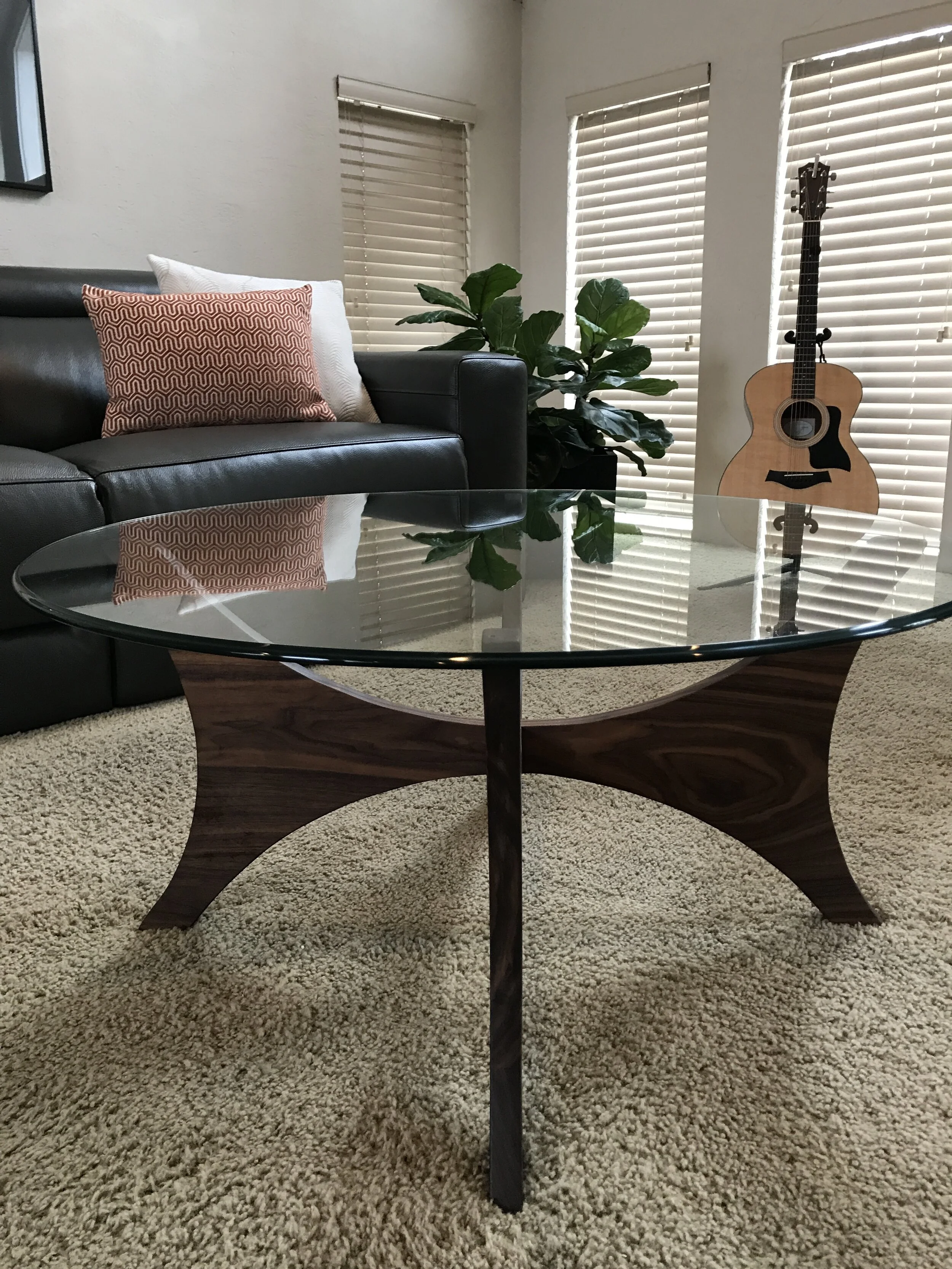 Mid Century Styled Walnut and Glass Coffee Table
