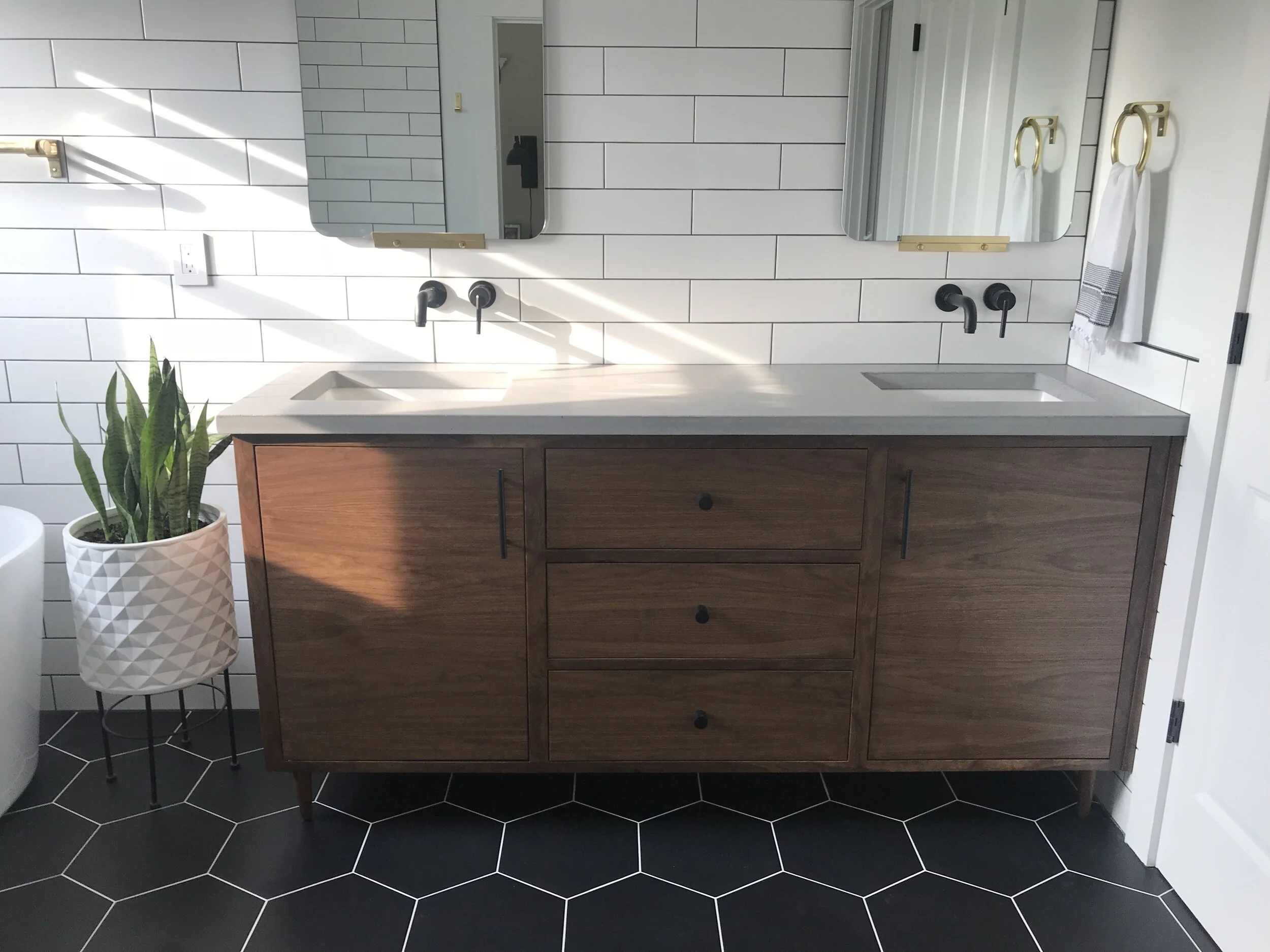 Dove Gray Concrete on Walnut Vanity