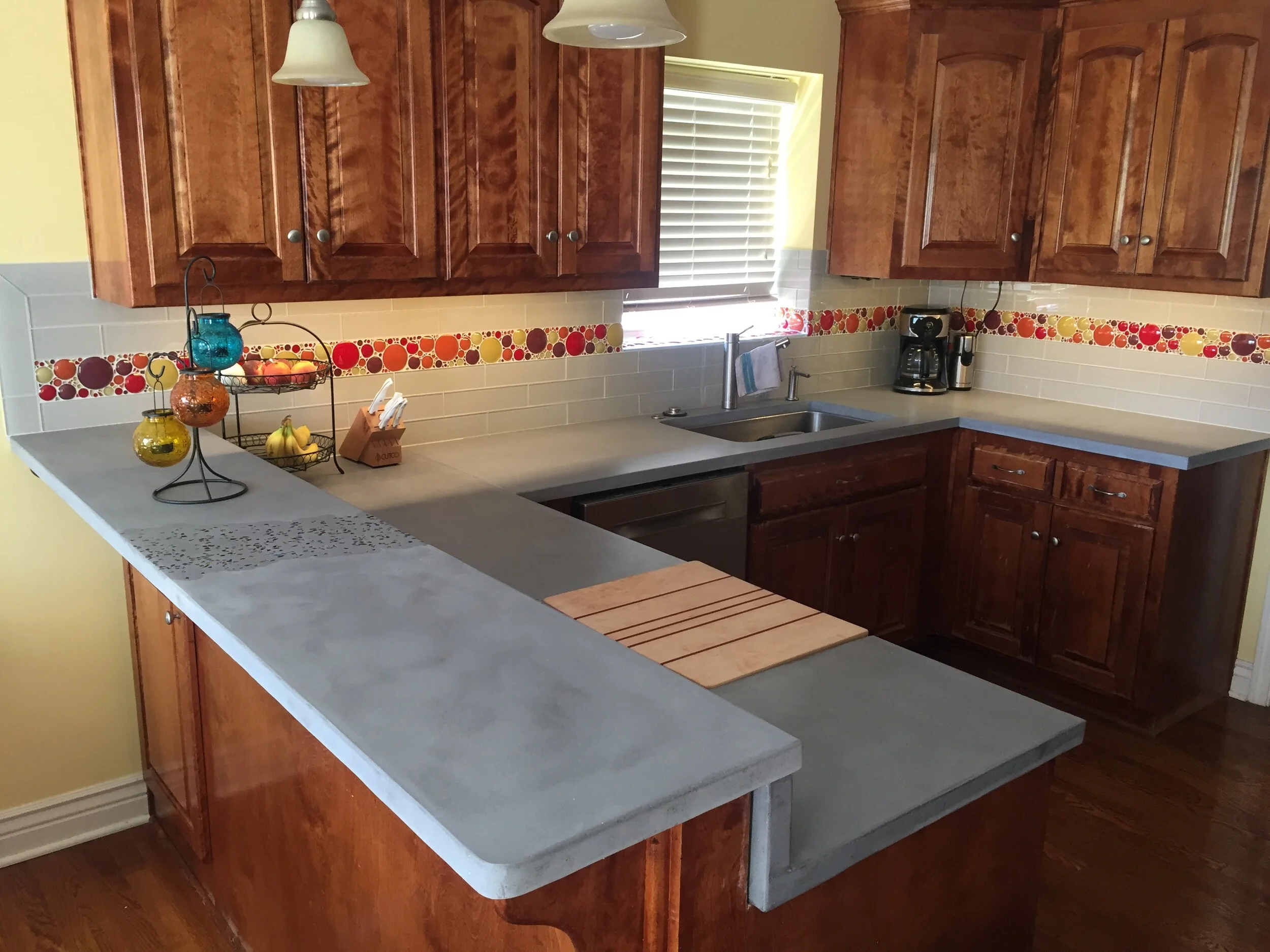 Waterfall Bartop and Countertop with Inset Cutting Boards