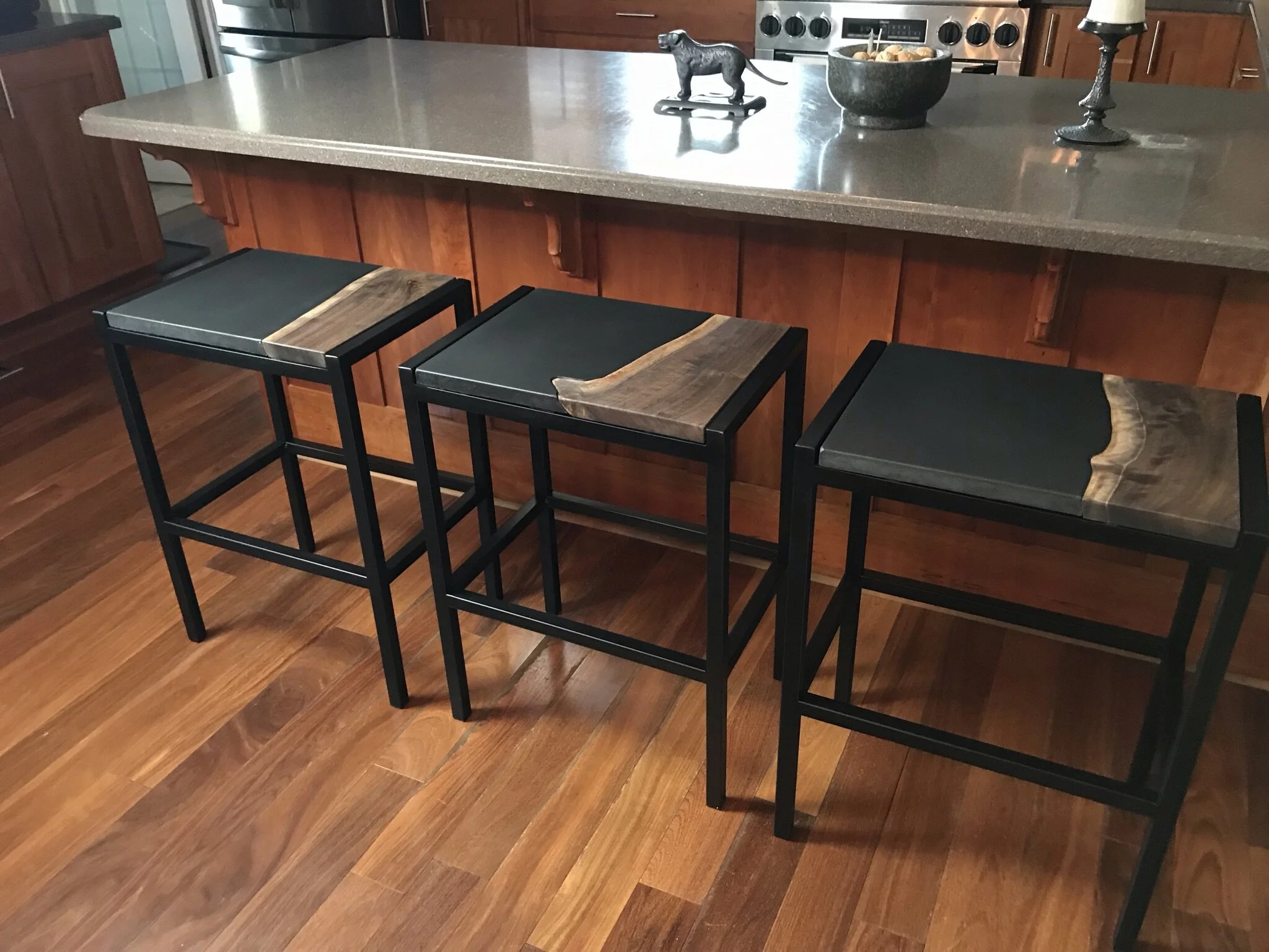 Wide format Onyx and Walnut Live edge bar stools