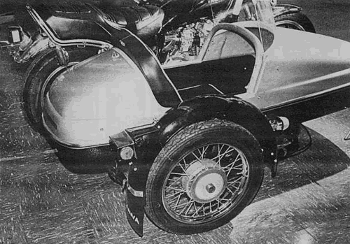 Correct wheel offset shows sidecar wheel axle 8 to 10 inches ahead of motorcycle wheel axle.