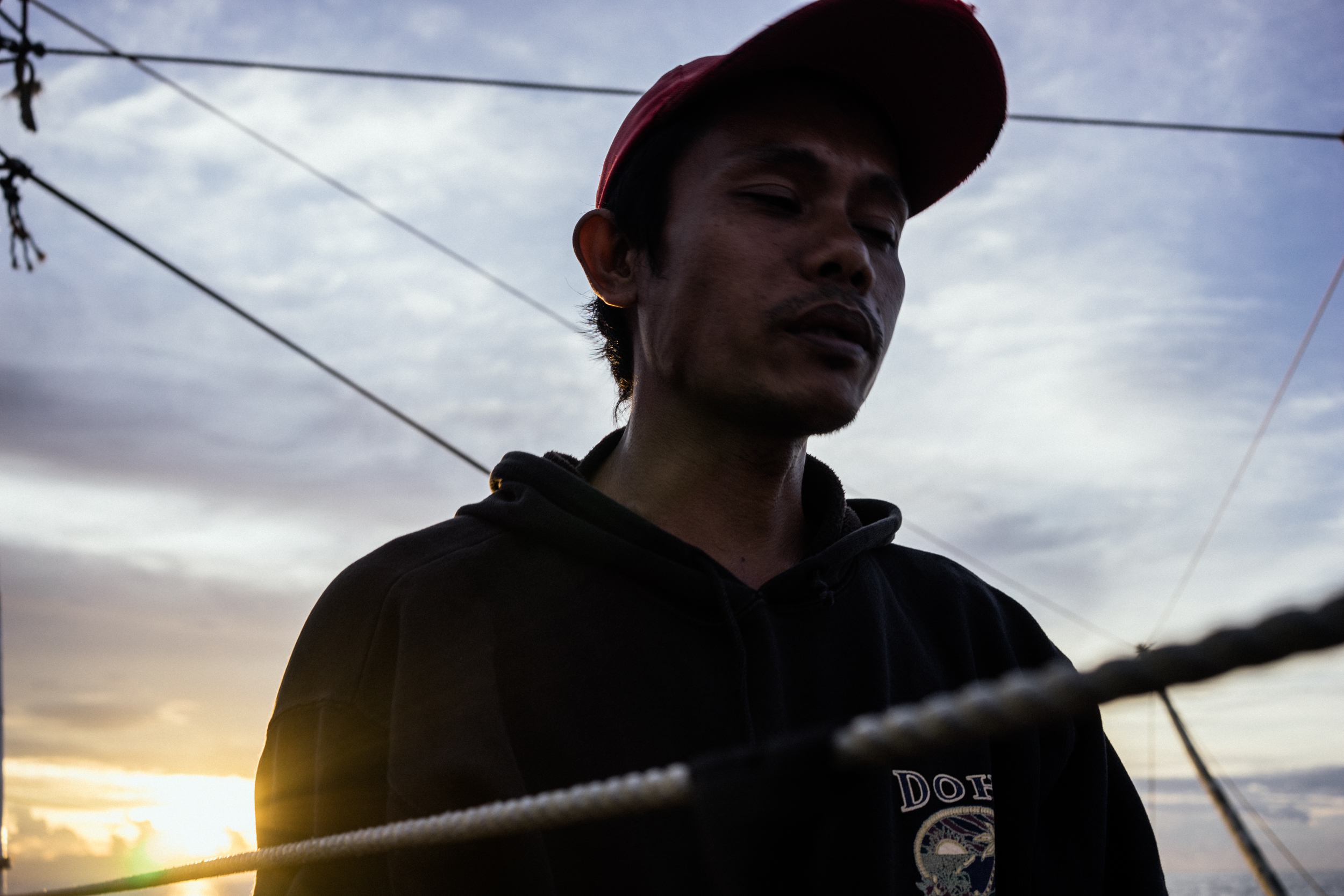 Kalibo, Philippines - September 21, 2015:
Conrad Banihit, a Filipino fisherman, is seen aboard a fishing boat. Conrad is a victim of a Singapore-based maritime manning agency that collected illegal placement fees from him, stationed him on a Taiwanese fishing vessel where he faced inhumane circumstances, and then failed to give him the salary he was promised. Today he has gotten out of the ship, and makes approximately 35 USD a month at a local fishing boat. Hannah Reyes