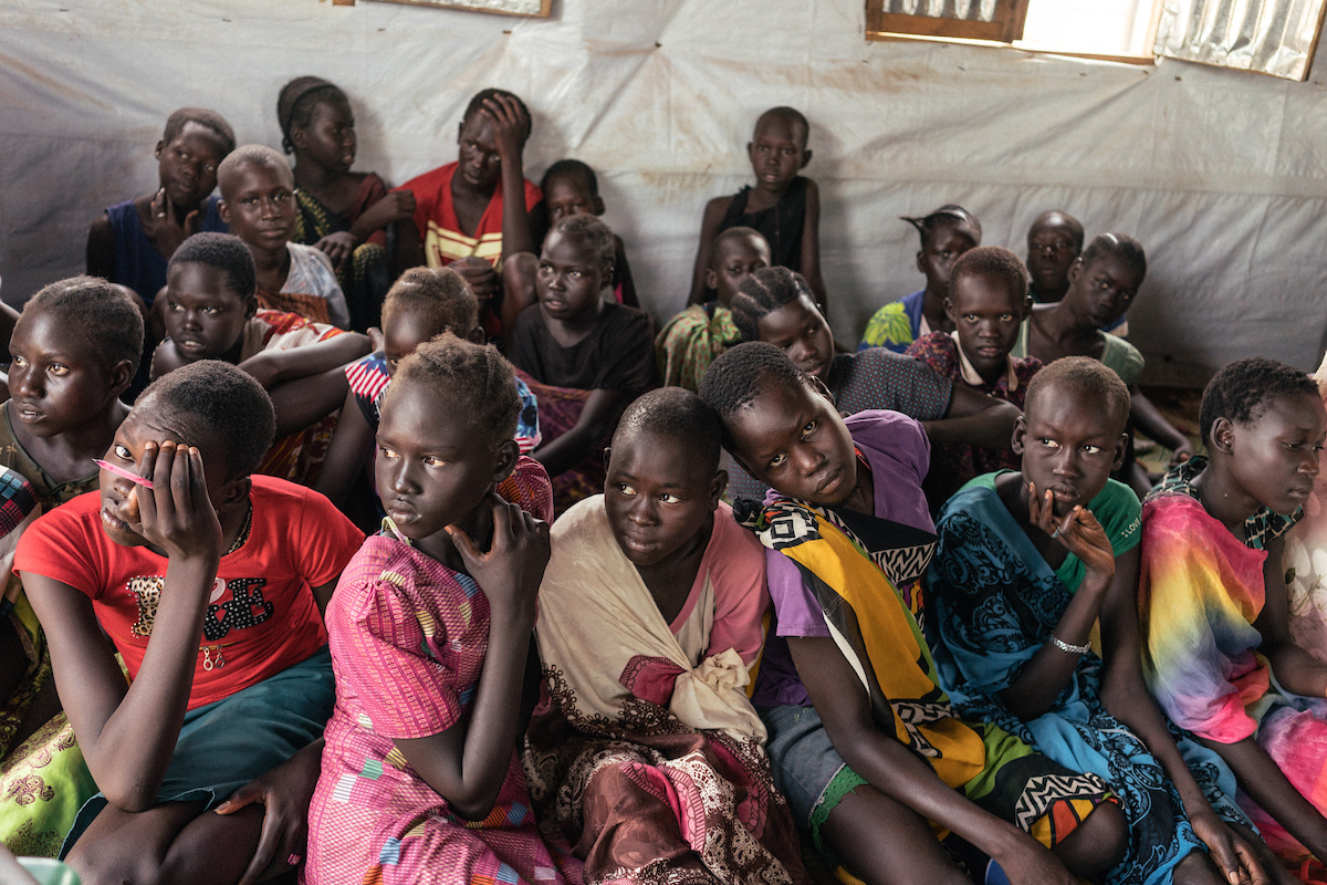 Girls are seen in a center for girls inside a Protection of Civilians (POC) site in Juba. In this space for young girls, counselors help the girls become more independent - among the things they learn is what to do in case a man rapes or tries to rape you when you collect firewood.