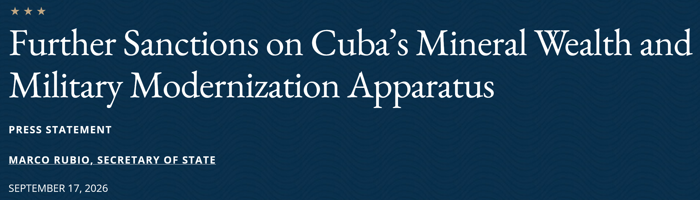 Trump-Vance Administration "Further Sanctions On Cuba’s Mineral Wealth And Military Modernization Apparatus"