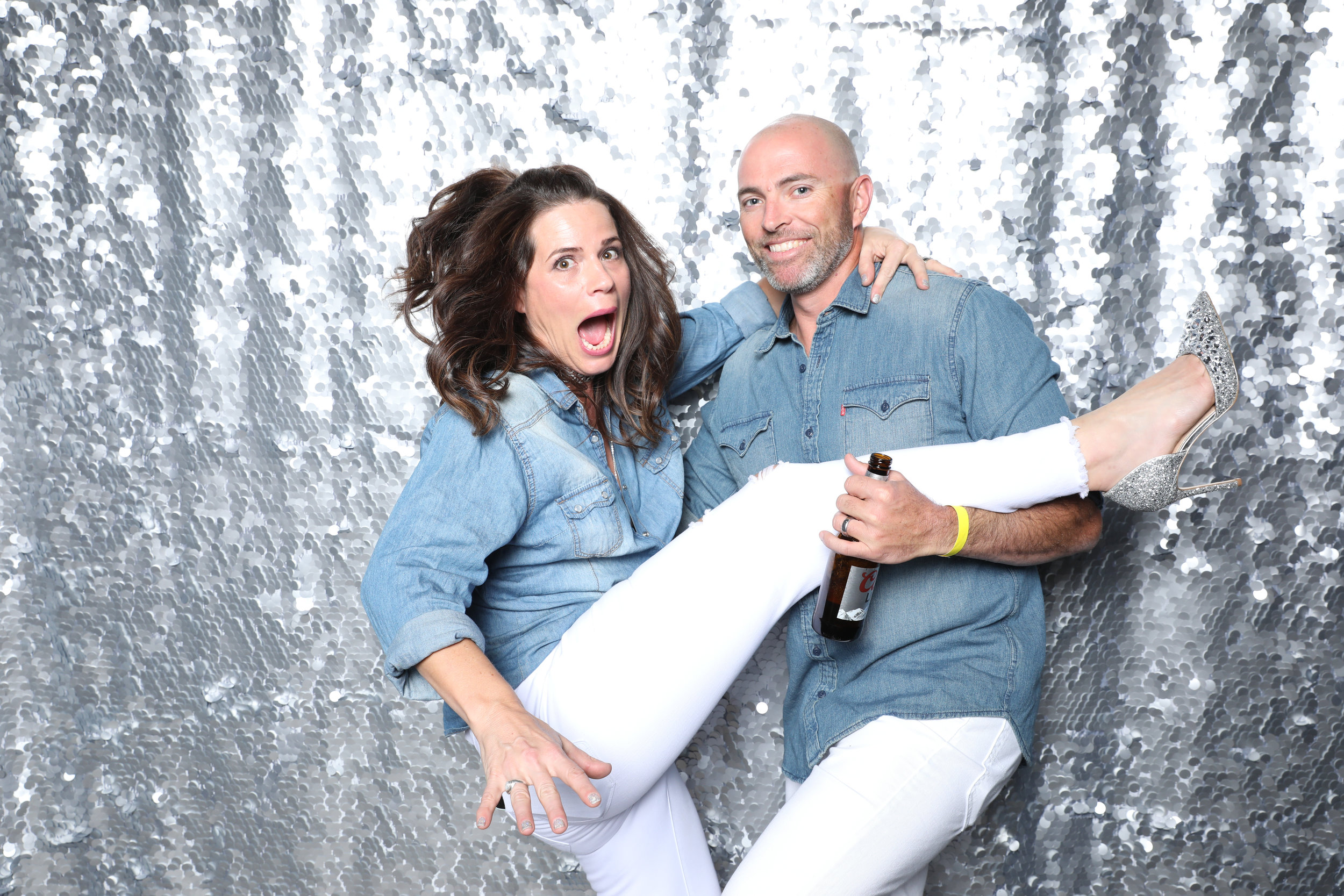 Photo Booth with Silver Sequin Backdrop