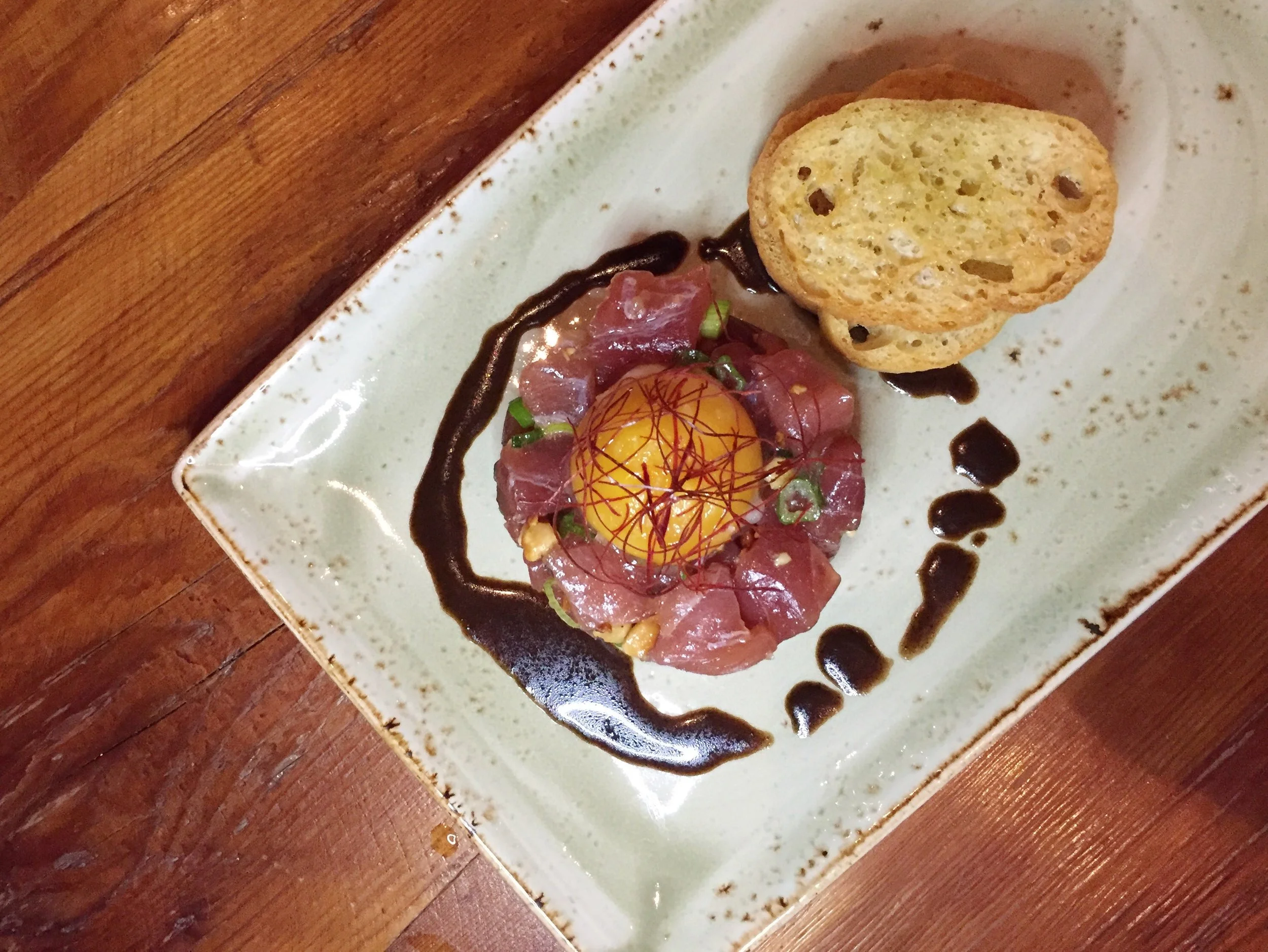 Tuna Tartar&nbsp;| coffee vinaigrette, egg yolk, hazelnuts, chili threads.
