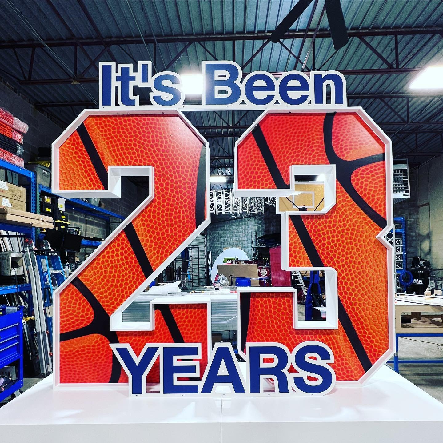 Back in March we designed and built these huge 23 numbers for a different event. Interesting enough, the event was not basketball or Jordan! #barkerdesigns #barkercreates #designbuild #giantletters #giantnumbers #23 #customfabrication #rva #richmondi