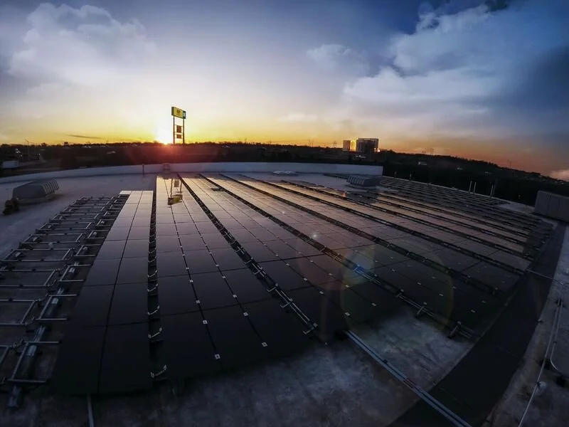 Solar Panel Installation at Sunset