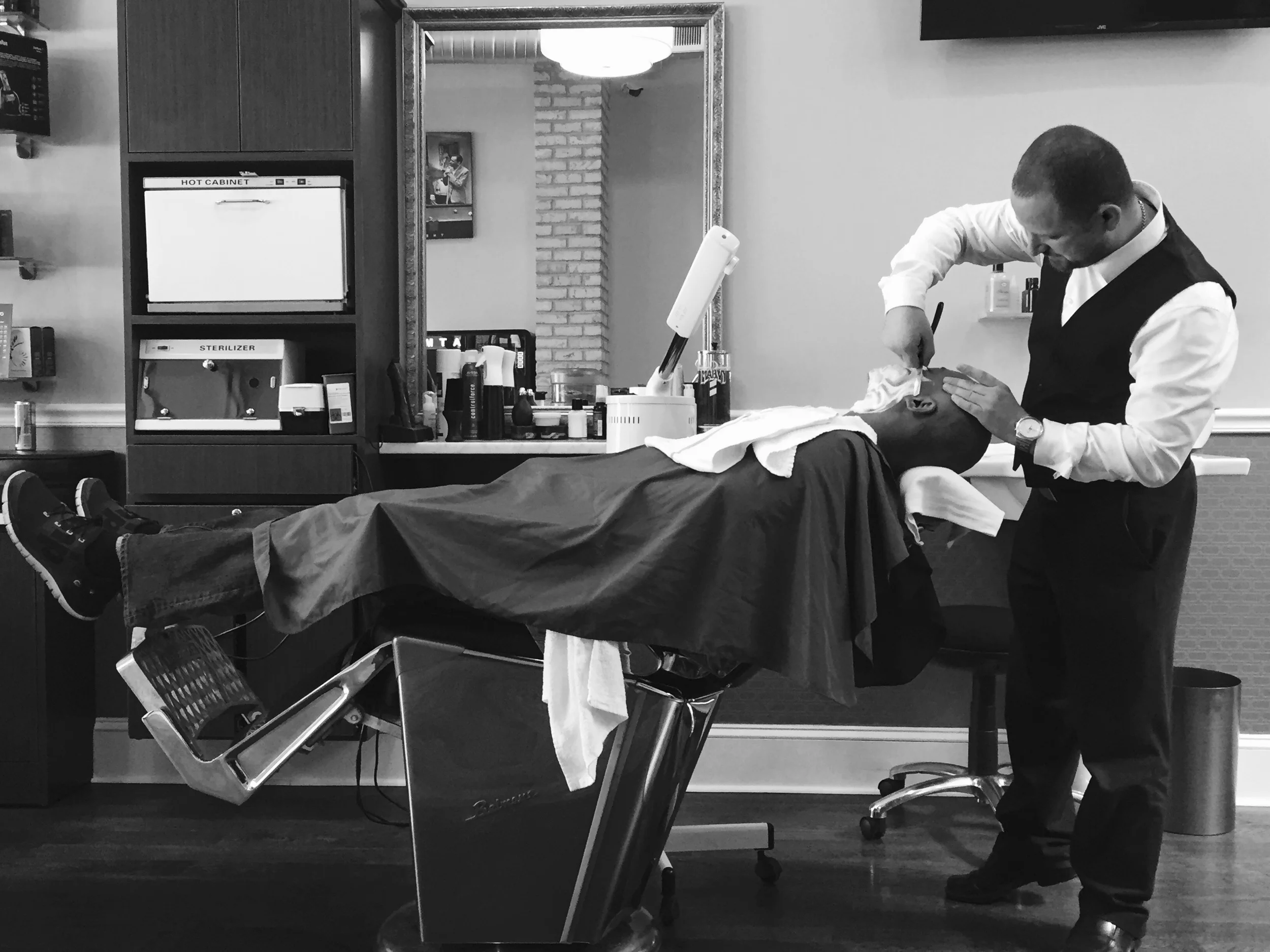 A warm, relaxing steam shave is a great escape from the cold! 
