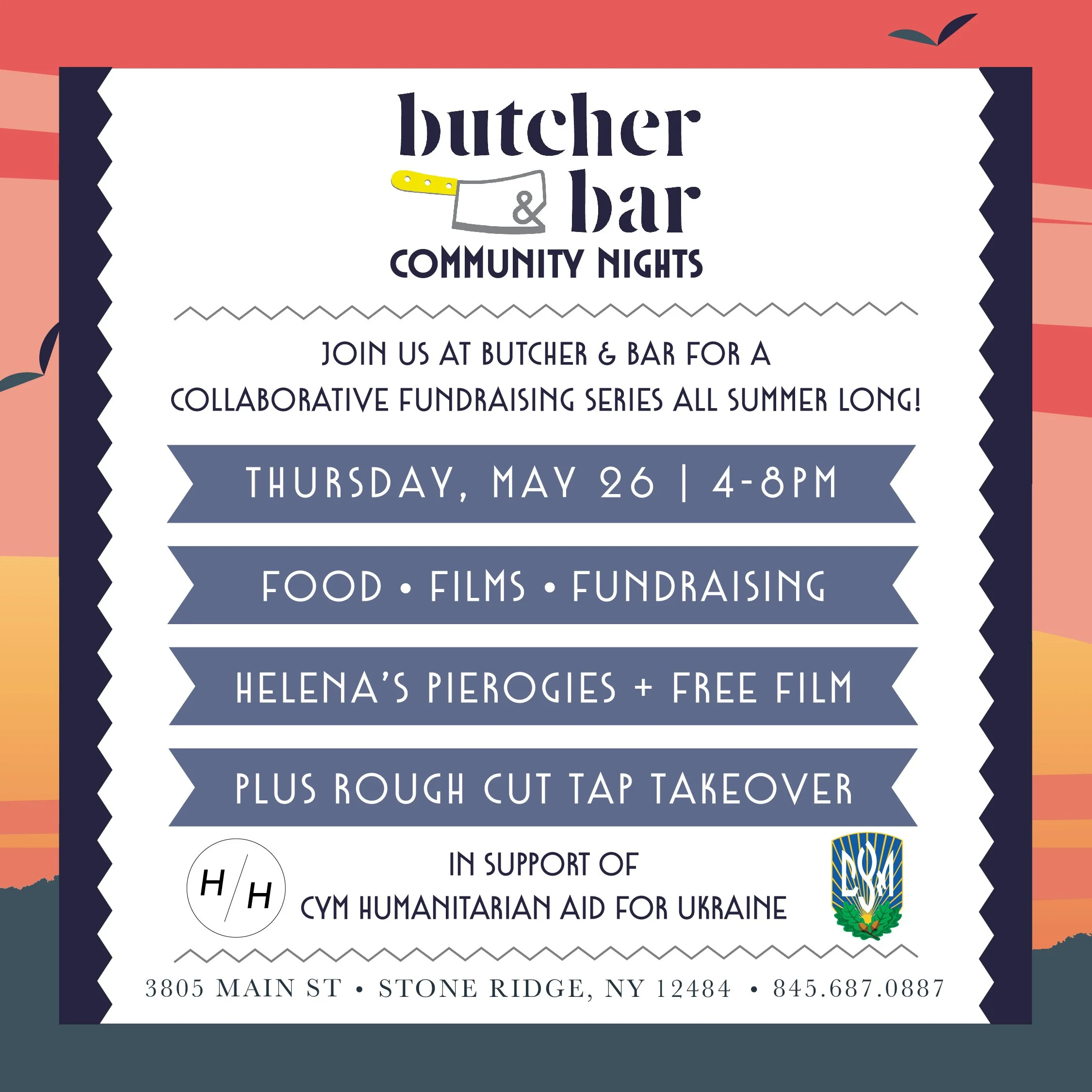 BUTCHER &amp; BAR COMMUNITY NIGHT | BENEFITING CYM AID FOR UKRAINE