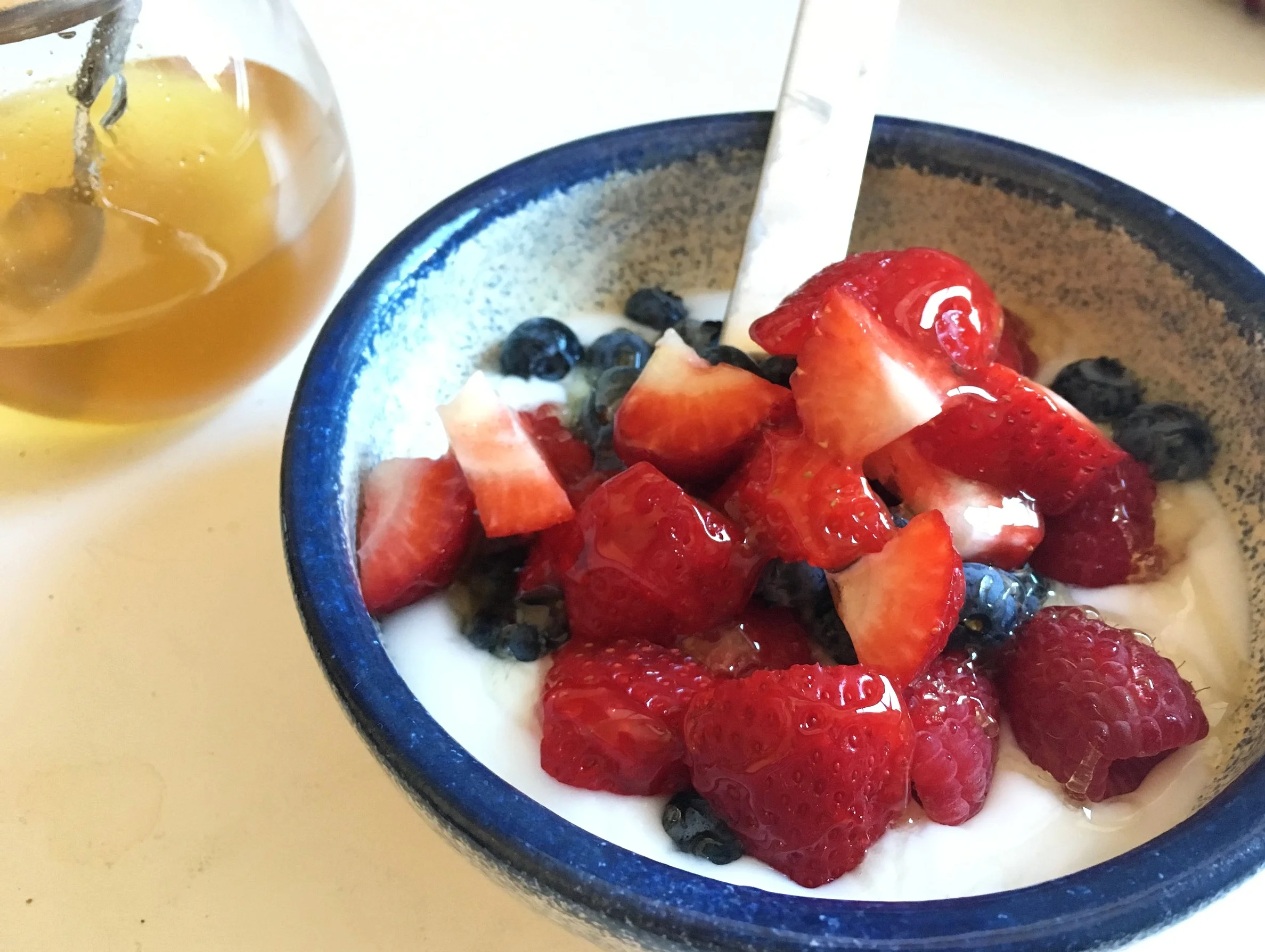 The third healthy breakfast that I love to eat is coconut milk yogurt with berries and a drizzle of honey. This isn't only because I love honey, its part of it, but it is also a very delicious and lighter breakfast for those days that you need something that will be extra nutritious but won't weigh you down. I used So Delicious brand Plain coconut milk, this doesn't have flavoring or extra sugar. I also used strawberries, blueberries, and raspberries and my family bee's honey. So GOOD! I hope you enjoy making these as much as I do, but most of all, enjoy eating them!