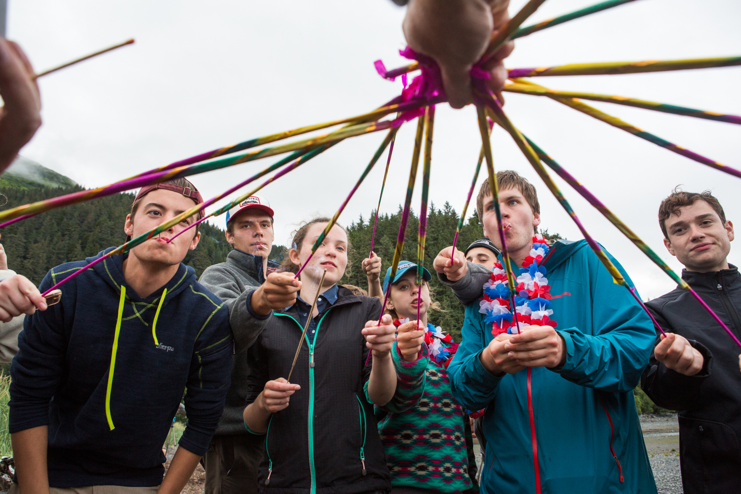  In celebration of July 4th, Independence Day, a group of high school students light sparklers at Tonsina Point in Seward, Alaska. 