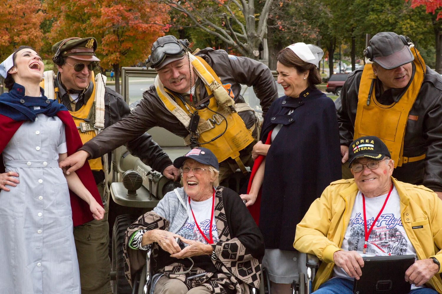 Honor Flight gathering at the World War II Memorial