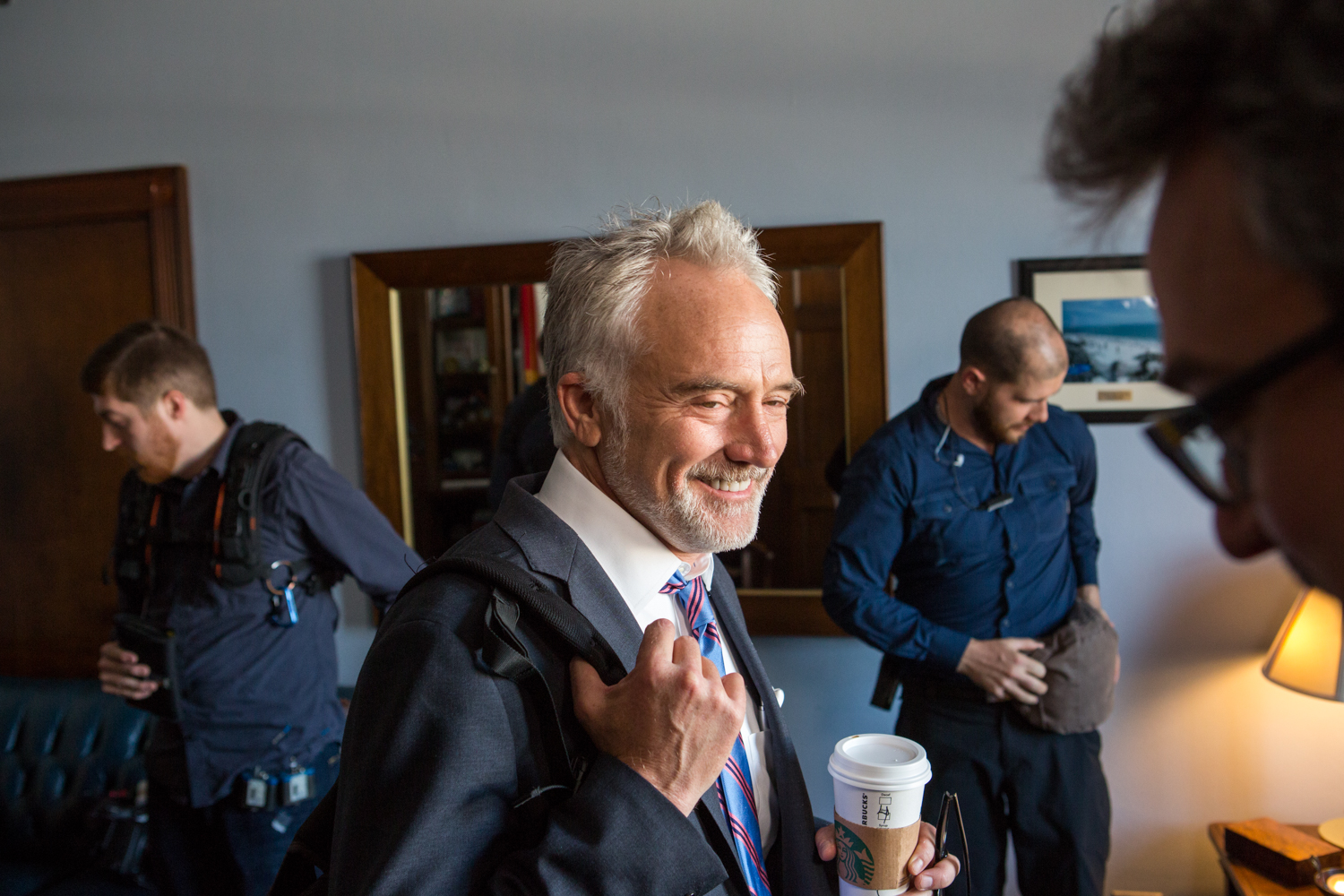 Eric Kruszewski photographs Brad Whitford at documentary filming in Washington, D.C. for National Geographic Channel.