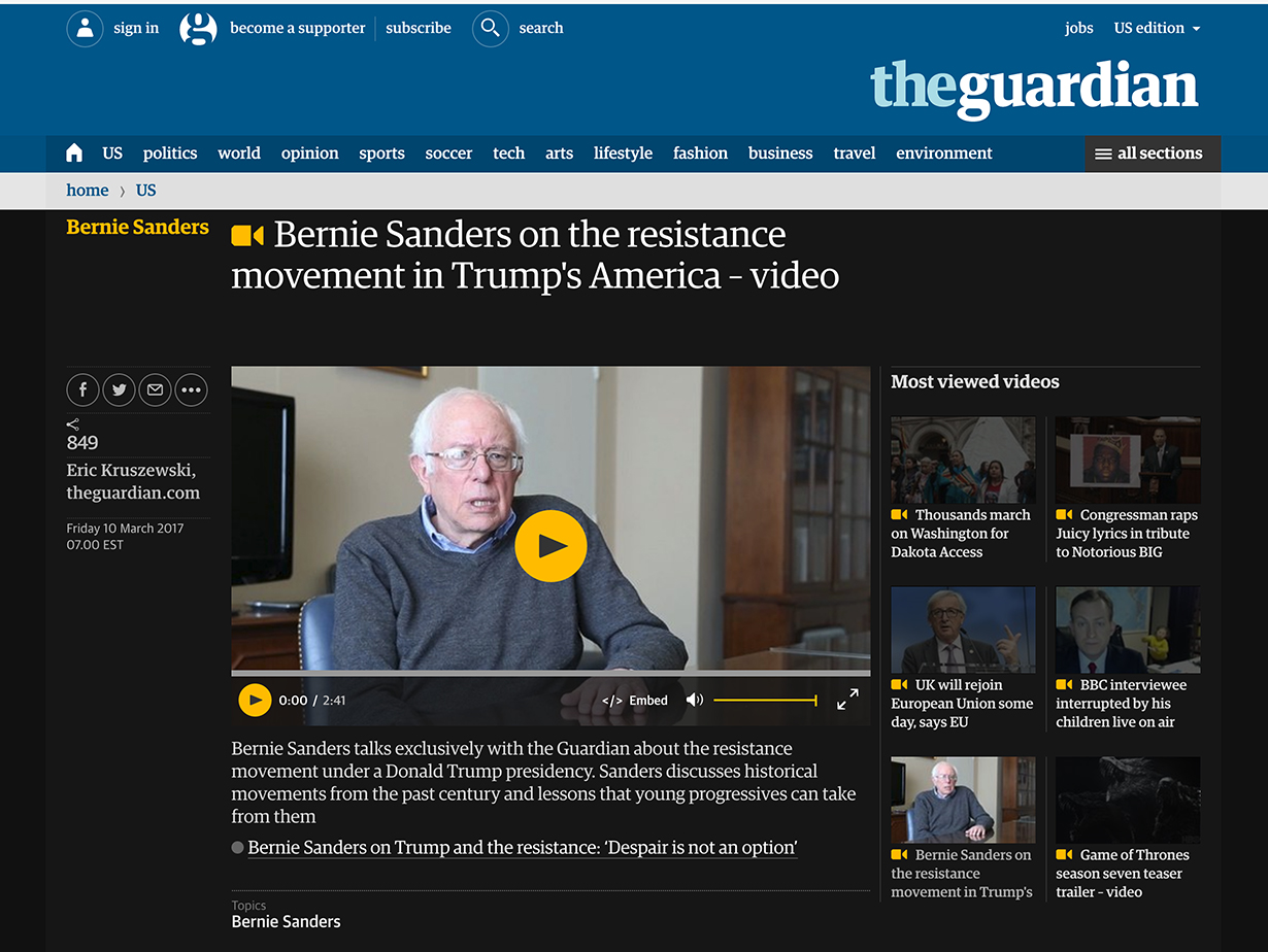 In Washington, D.C., Eric Kruszewski does video production for interview of Bernie Sanders for The Guardian.