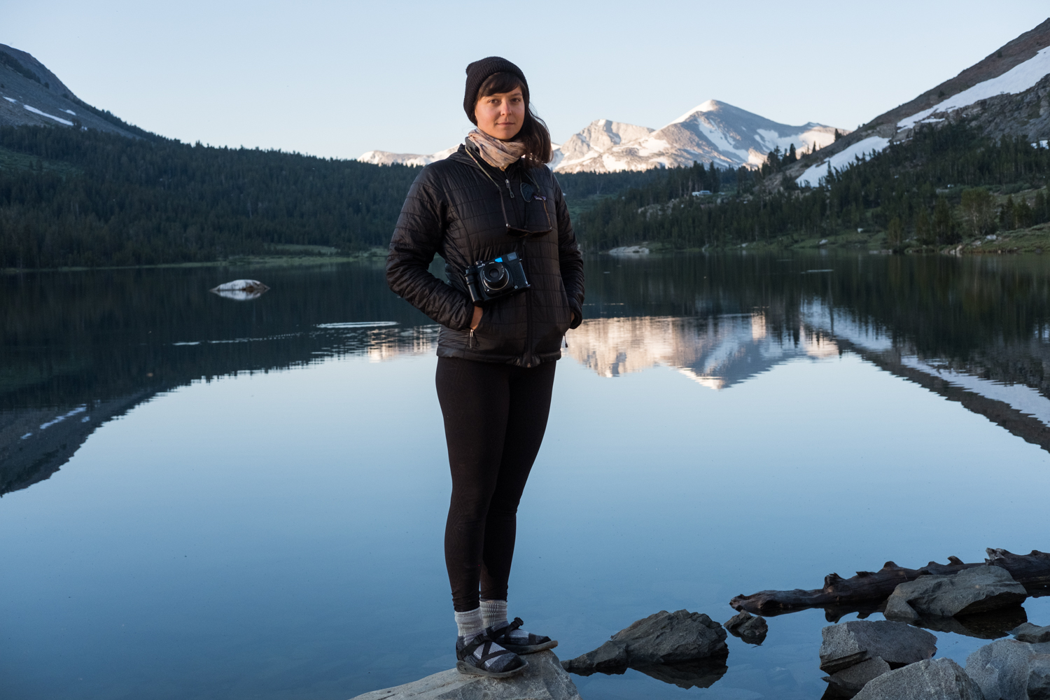  A portrait of photographer Morgan Levy at Tioga Lake. 