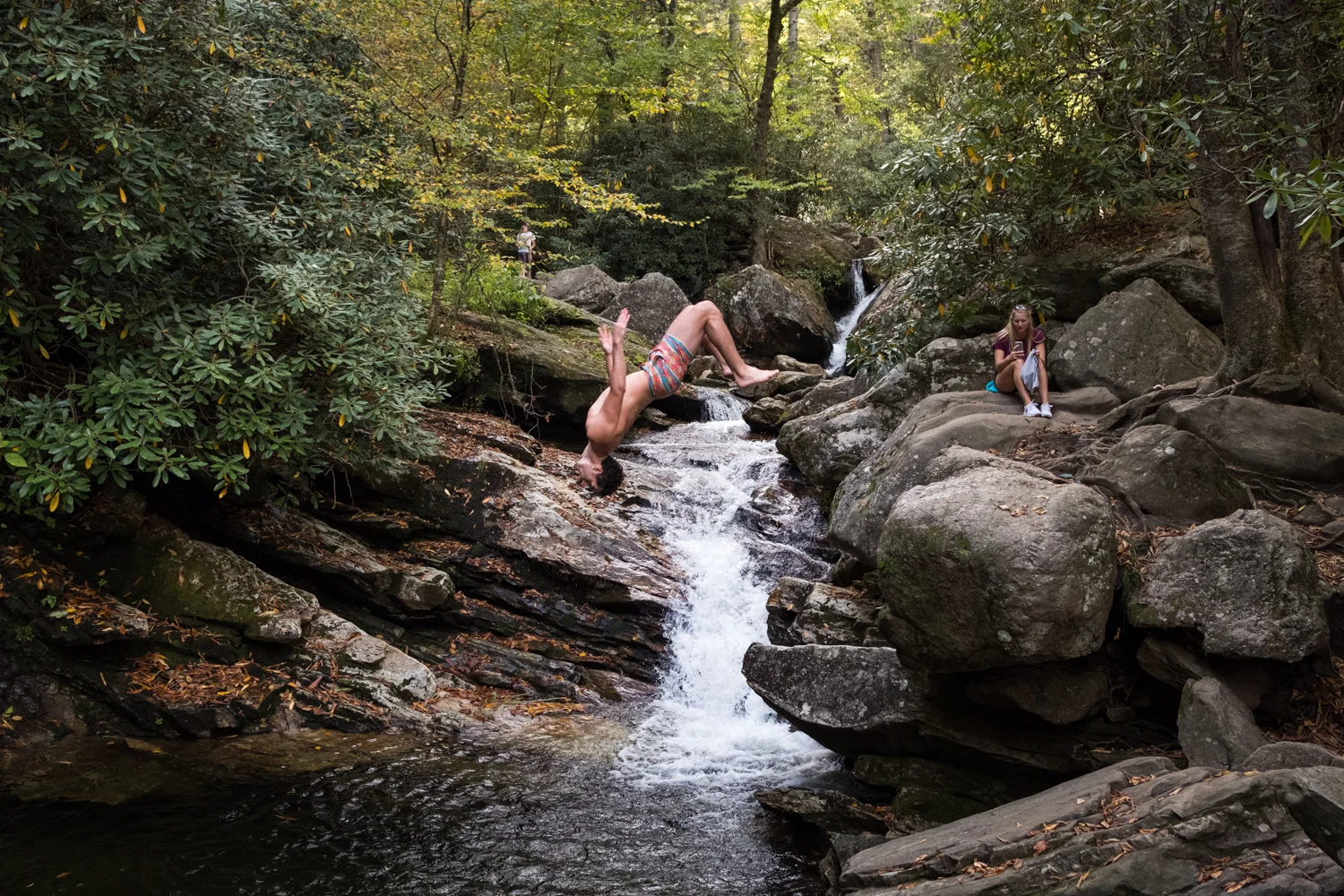 Travel photography Skinny Dip Falls Blue Ridge Parkway North Carolina Mountains waterfall