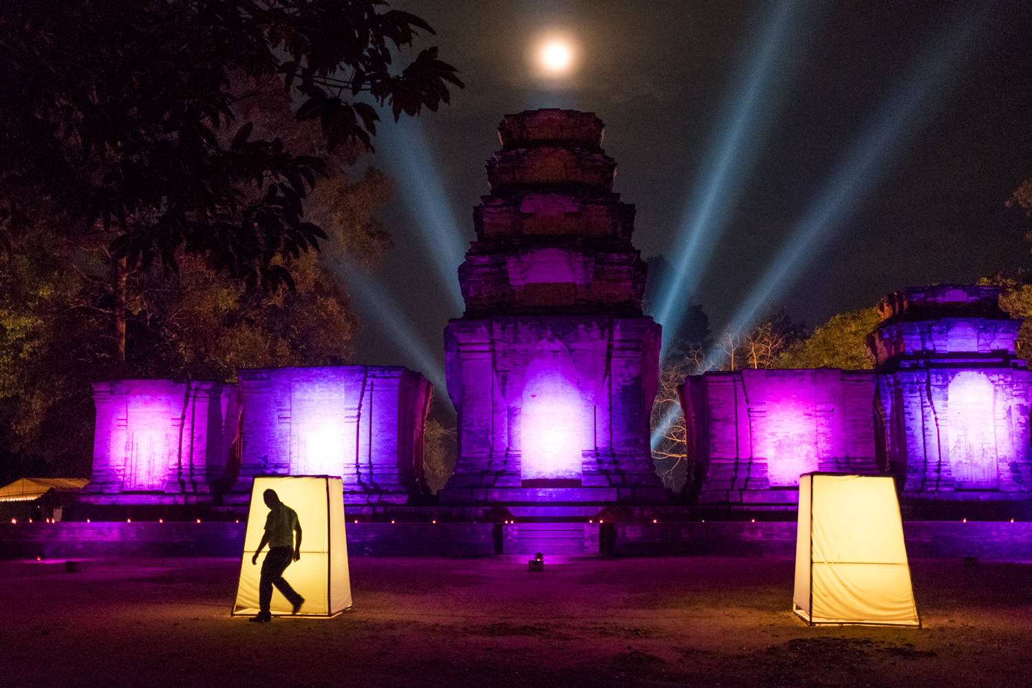  A full moon shines through the haze above Prasat Kravan, a 10th-century temple located in Angkor, Cambodia. 