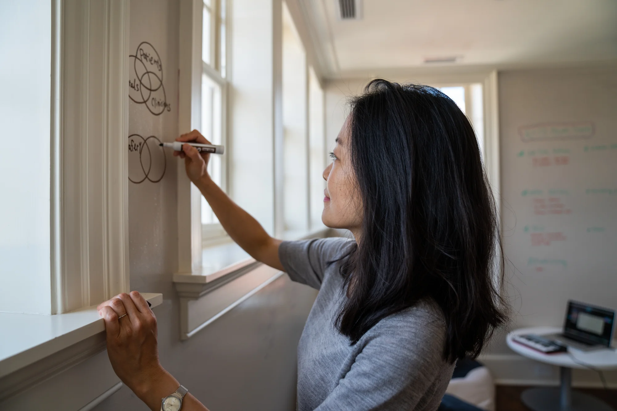 Yoko K. Sen demonstrates how she brainstorms ideas for creating ambient electronic music that can be applied to hospital devices.