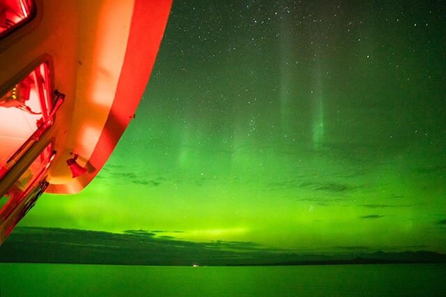 A marvelous display of the northern lights seen from the bow of the National Geographic Sea Lion while cruising in Chatham Strait. It was definitely worth getting out of bed in the early hours of the morning to witness and capture. Thanks Mother Natu