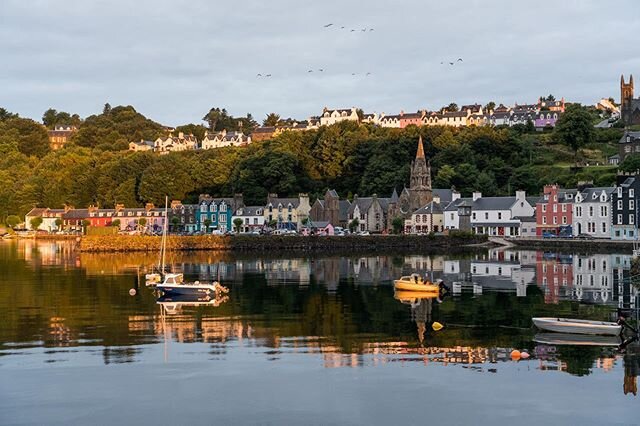 On the Isle of Mull, #Tobermory sits along the northern entrance to the Sound of Mull. The colorful facades are from a facelift that was featured in the children&rsquo;s show Balamory. Here first light illuminates the landscape seen from the bow of o