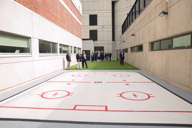 Hospital executives and doctors tour the brand new Children’s Courtyard at NSMC. Merry Mixer’s fundraising efforts over the last two years were critical to making this dream space a reality for pediatric and adolescent patients.