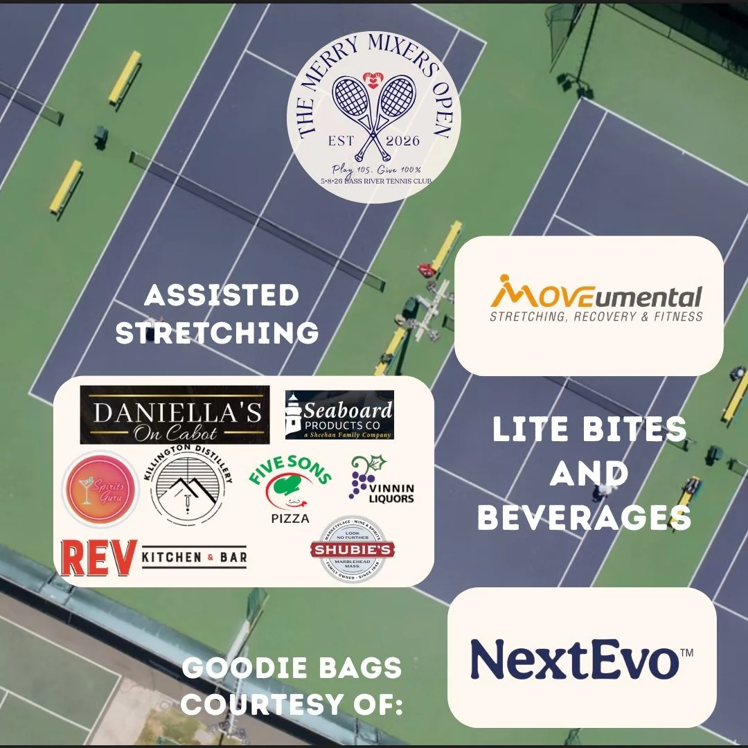 🎾 TONIGHT🎾

We are so excited for the Merry Mixers Open tonight and we are so thankful to our generous donors who are making this an incredible event! 

See you at @bassrivertennisclub!