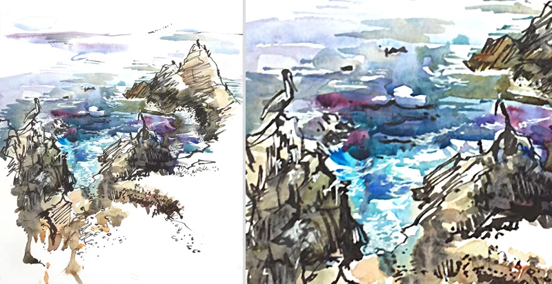 POINT LOBOS, California, watercolor, pen & ink