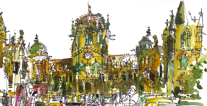   VICTORIA TERMINUS, MUMBAI,&nbsp;  INDIA, &nbsp; watercolor, pen &amp; ink 