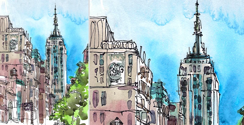 EMPIRE STATE, NEW YORK, watercolor, pen & ink