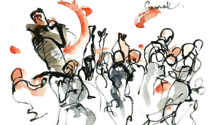 CONCERT , watercolor, pen & ink