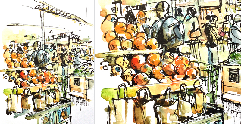   FRESH PRODUCE ,&nbsp;  CALIFORNIA, &nbsp;watercolor, pen &amp; ink 