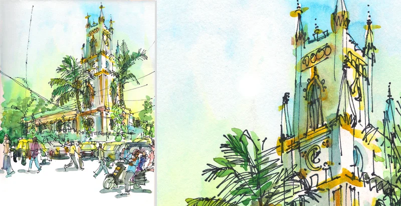 HORNIMON CIRCEL, MUMBAI , INDIA, watercolor, pen & ink