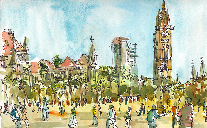   CRICKET AT OVAL MAIDAN, MUMBAI ,&nbsp;  INDIA, &nbsp;watercolor, pen &amp; ink 