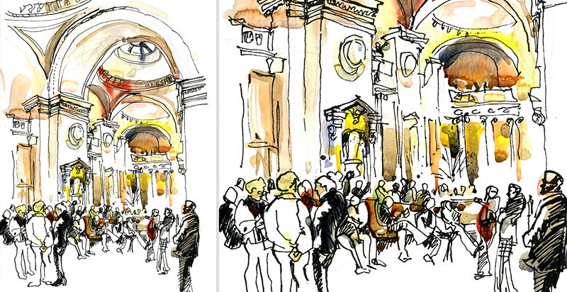   AT THE MET,&nbsp;  NEW YORK, &nbsp;watercolor, pen &amp; ink 