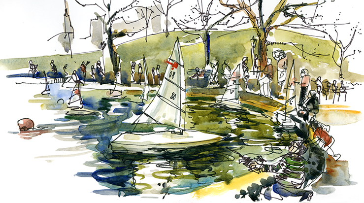   BOATS AT CENTRAL PARK ,&nbsp;  NEW YORK, &nbsp;watercolor, pen &amp; ink 