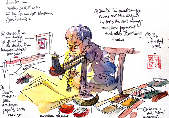   JUN PEI CUI,&nbsp;  SEALMAKER, &nbsp; watercolor, pen &amp; ink 