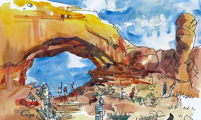 ARCHES NATIONAL PARK, UTAH , USA, watercolor, pen & ink