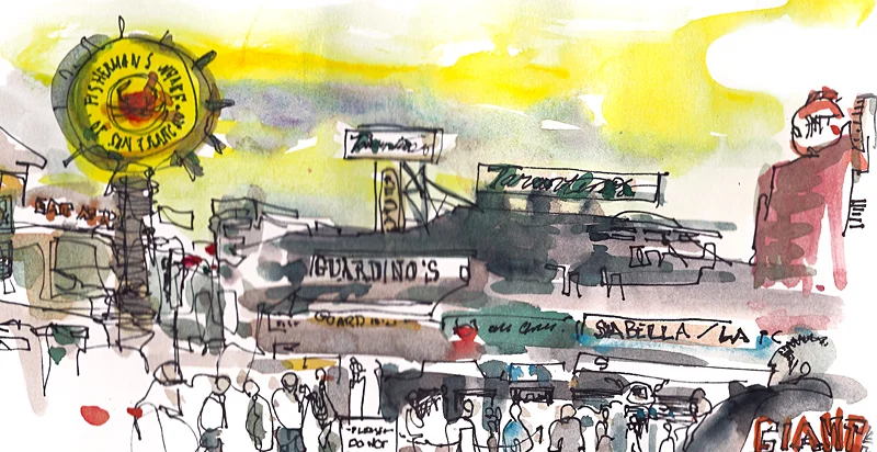 FISHERMAN'S WHARF, SAN FRANCISCO, watercolor, pen & ink