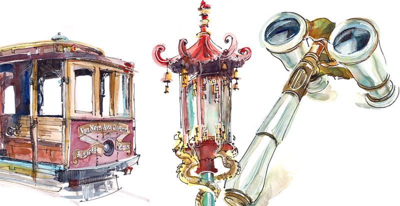   SAN FRANCISCO MAGIC , A SET OF ILLUSTRATIONS FOR THE  RITZ-CARLTON, SAN FRANCISCO,&nbsp; Created for Canvas Art Consultants, Los Angeles 