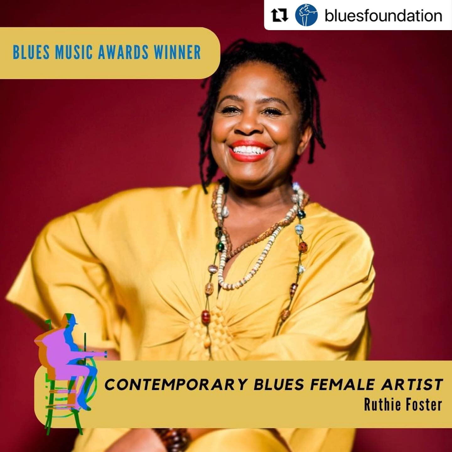 Thank you @bluesfoundation !!! 🎉
・・・
#Repost And the 2023 #BMAs award for Contemporary Blues Female Artist goes to&hellip; Ruthie Foster!
🏆: @ruthiefostermusic
#bluesmusicawards