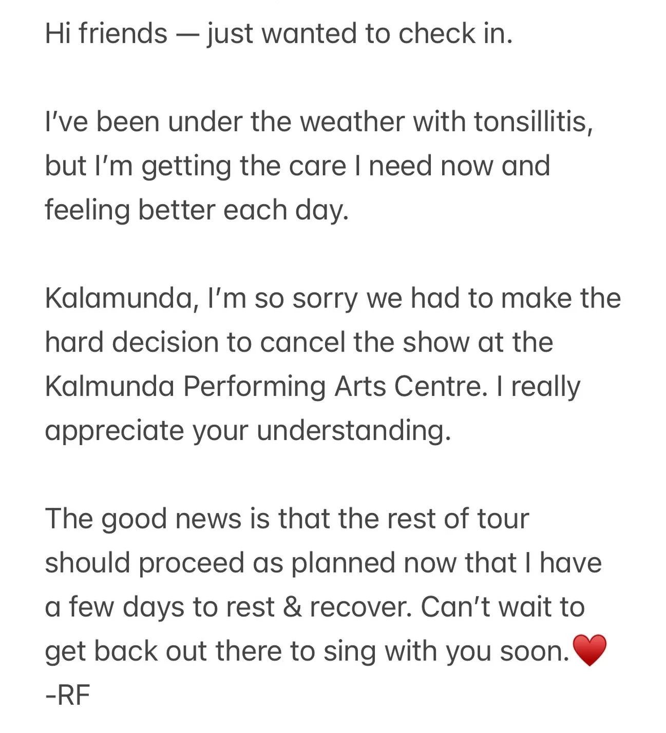 Health/Australia tour update!💙