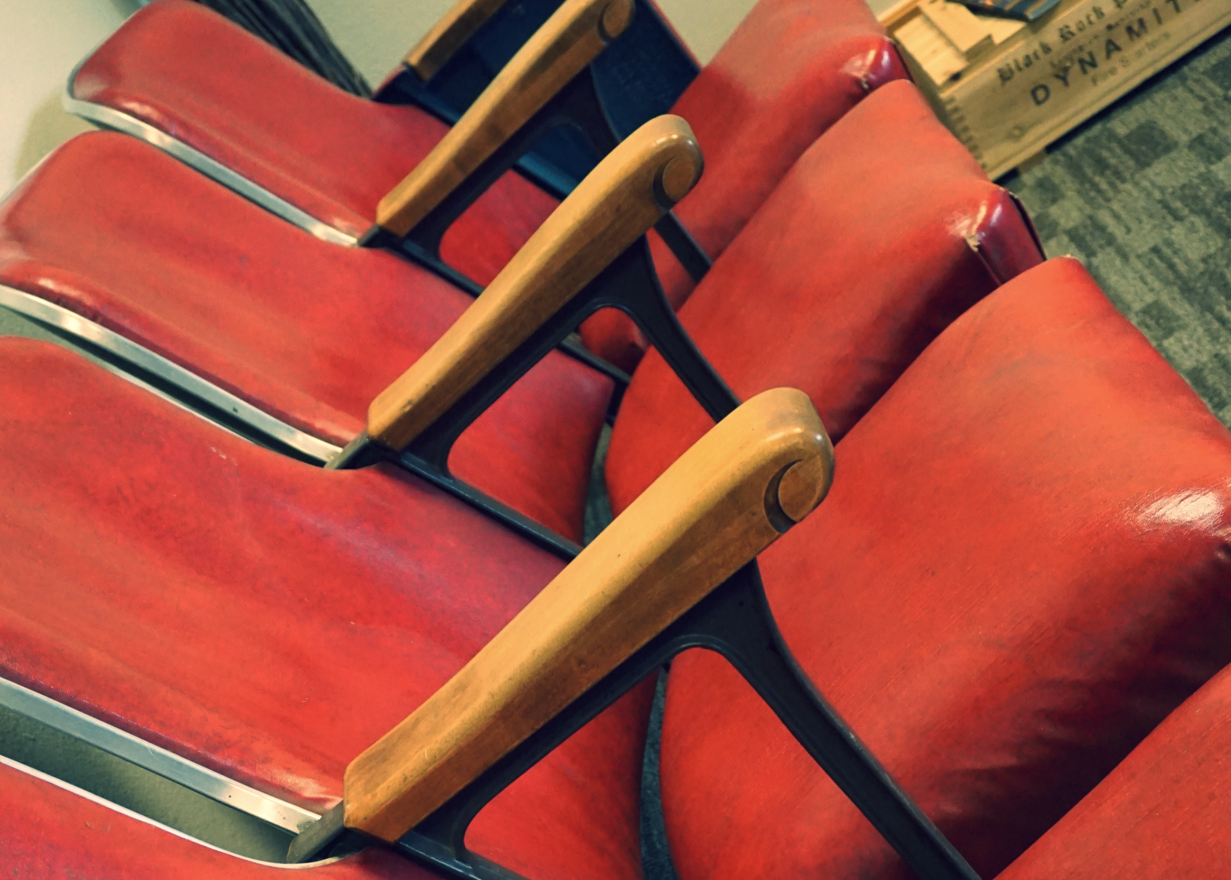 Original old-timey seats from the theater in Cody. Bravo!