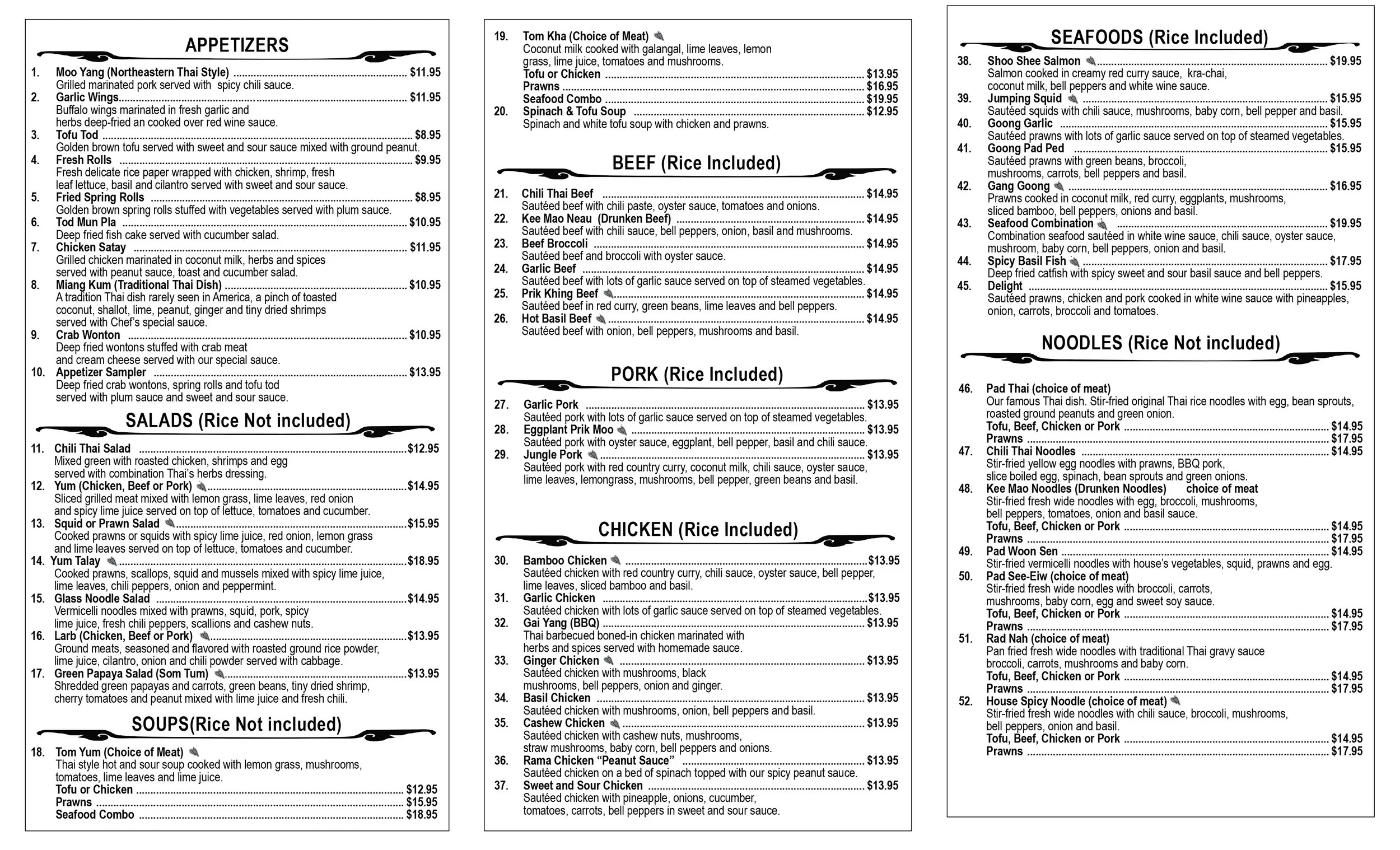 Menu — Chili Thai Restaurant