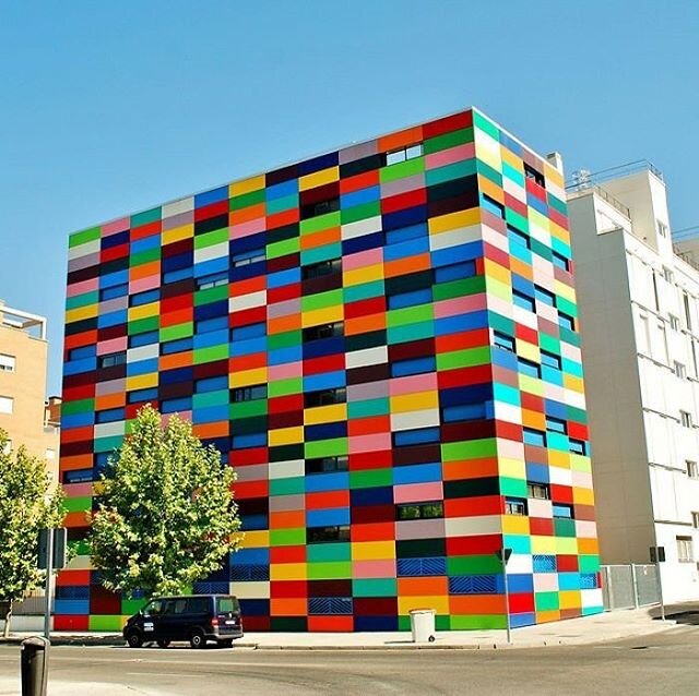 I&rsquo;m sure this building in Spain often gets mistaken for life size Tetris😳 #coolart #colorful #weknowcolor #thecolorpeople