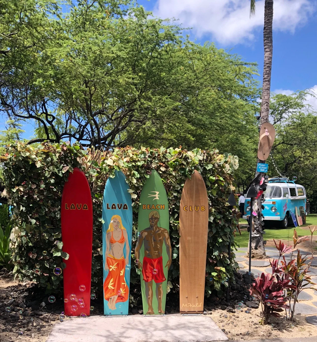 At the entrance to Lava Lava Beach Club (a popular restaurant and bar open to the public).