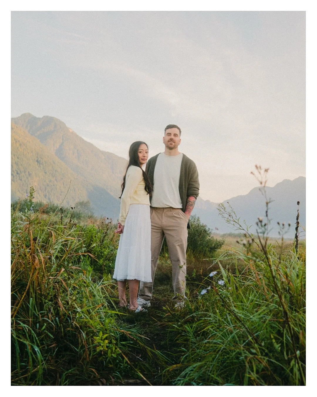 Sarah and Joel! Time to check your emails! 👀 
Little taste of their two part engagement shoot. Sunrise magic at Pitt River mountain 🏔️ and foodie magic in Chinatown 🥟 ✨ 

#yayloveweddingphotography 
#vancouverweddingphotographer