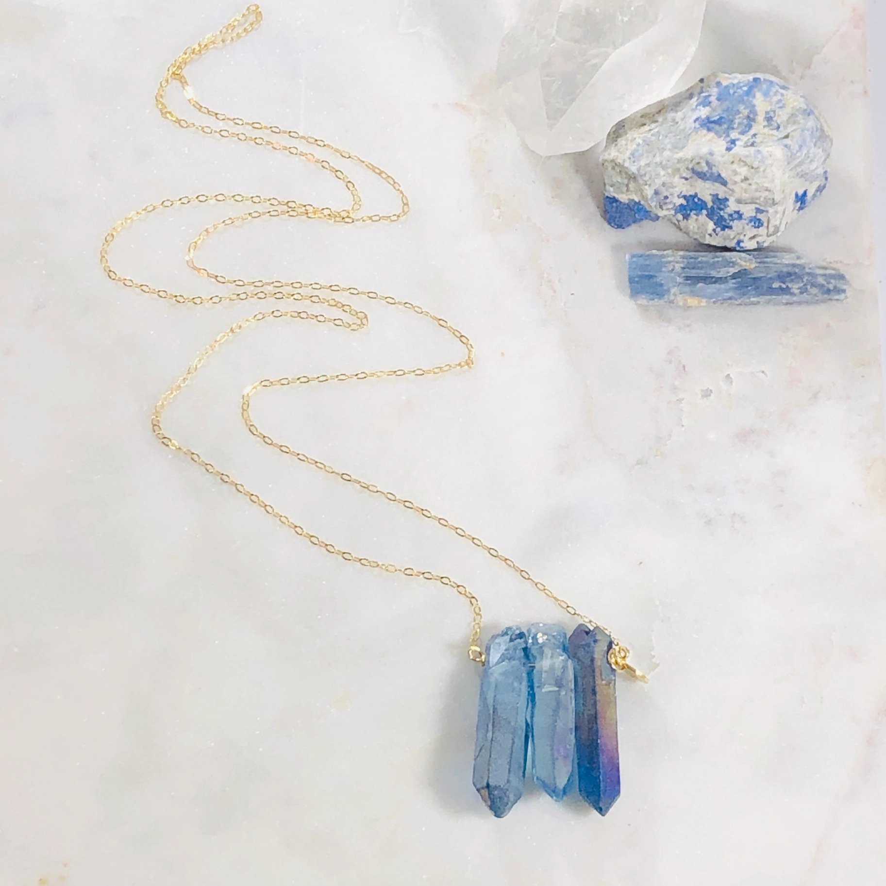 Meraki Muse Crystal Necklace – Blue Calcite and Rose Quartz Necklace –  Jivita.com.au