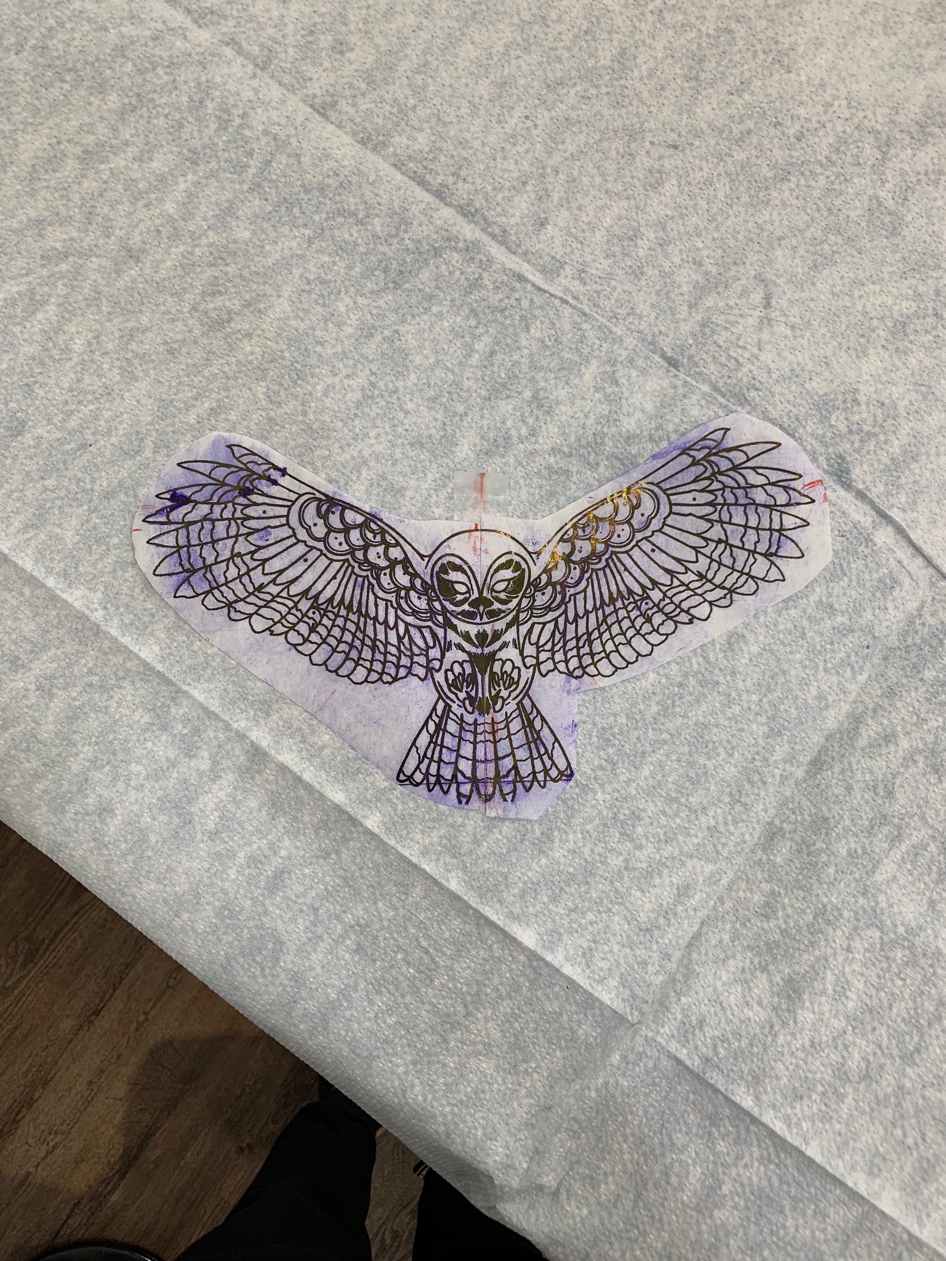 Post-application of Alise’s stencil. A large chest piece i got to see come to life~